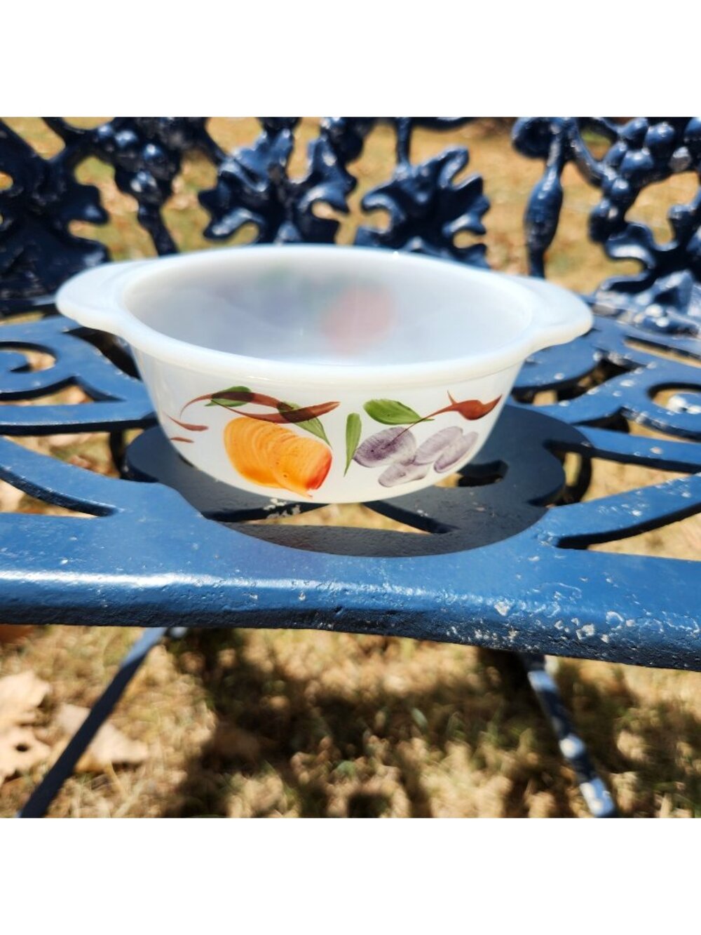 Fire-King Milk Glass Bowl With Harvest Design 1 pt Made In USA